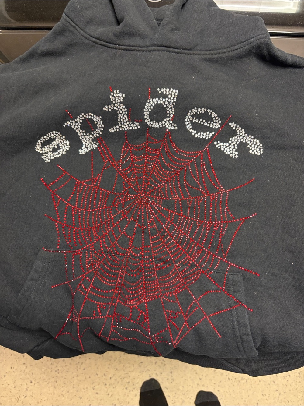 Medium Spider Hoodie Black with Red Rhinestone Spiderweb - Spider Logo NWOT